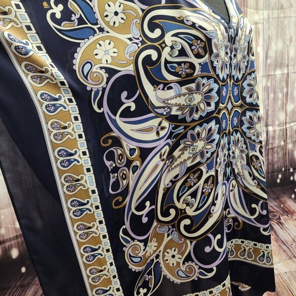 Michael Kors 100% SILK Women SZ L/XL Kaftan Top Blouse Blue Colorful Flowy Bold - Picture 6 of 12